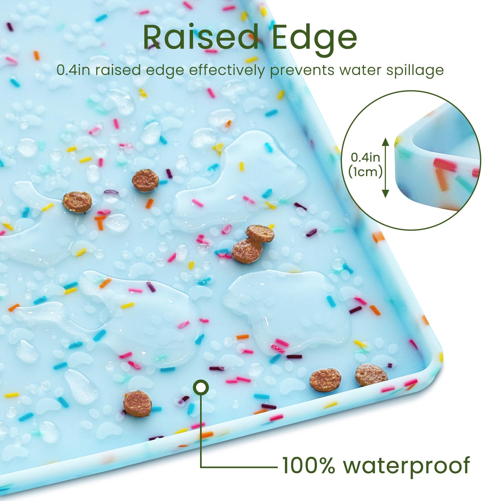 Ptlom dog food mat versatile for bowls, fountains, and feeder stations.