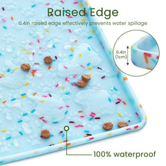 Ptlom dog food mat versatile for bowls, fountains, and feeder stations.
