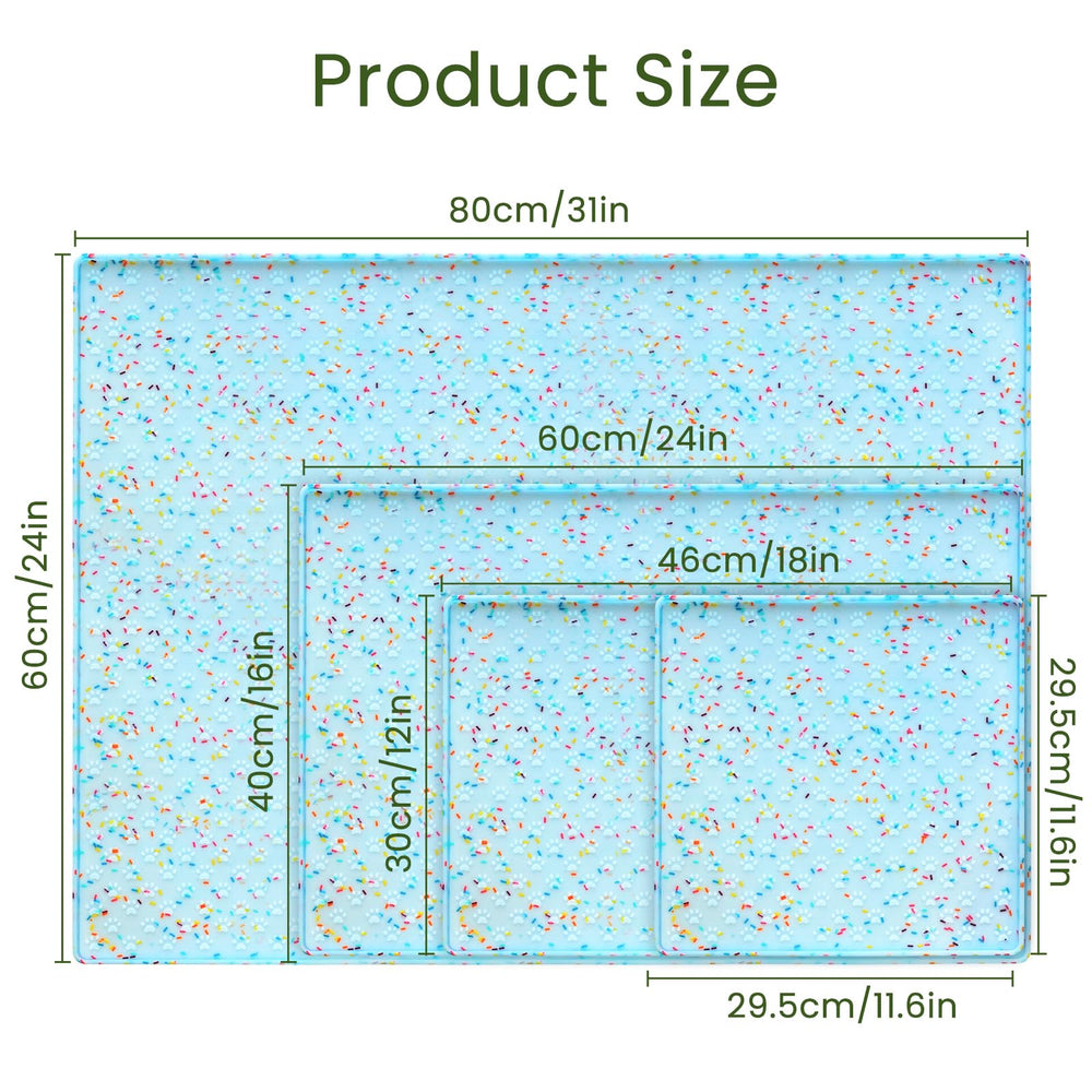 Ptlom dog food mat waterproof surface protects floors during meals.