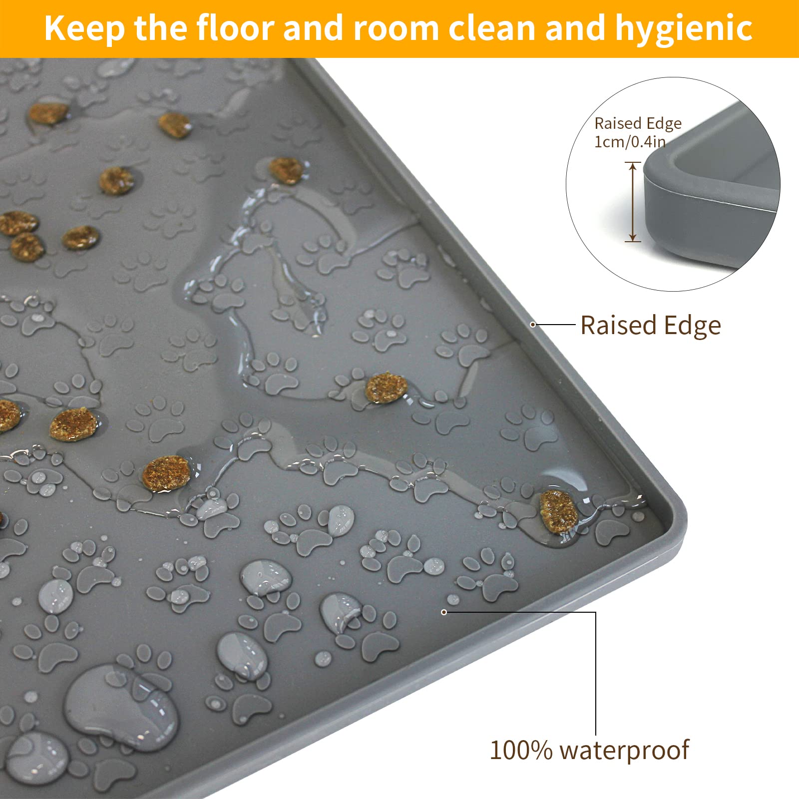 Ptlom silicone mat helps keep pet feeding areas hygienic.
