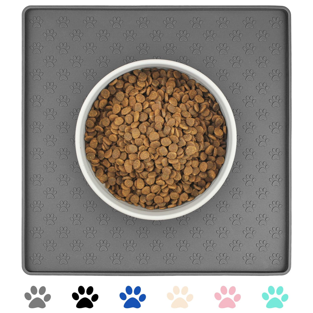 Ptlom Grey Pet Placemat with foldable square design keeps bowls steady and floors clean.
