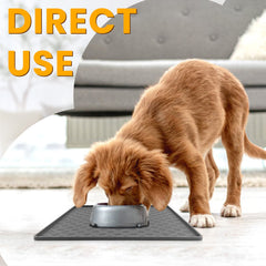 Ptlom Grey Pet Placemat has a non-slip edge to keep bowls in place.