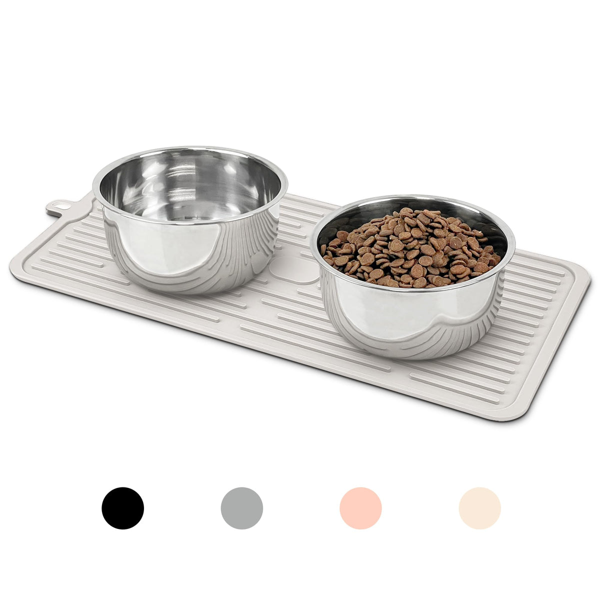 Ptlom pet placemat cream top view keeps bowls aligned and tidy.