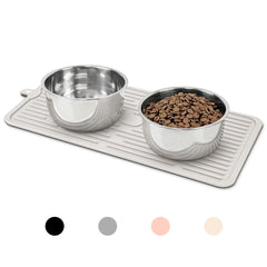 Ptlom pet placemat cream top view keeps bowls aligned and tidy.