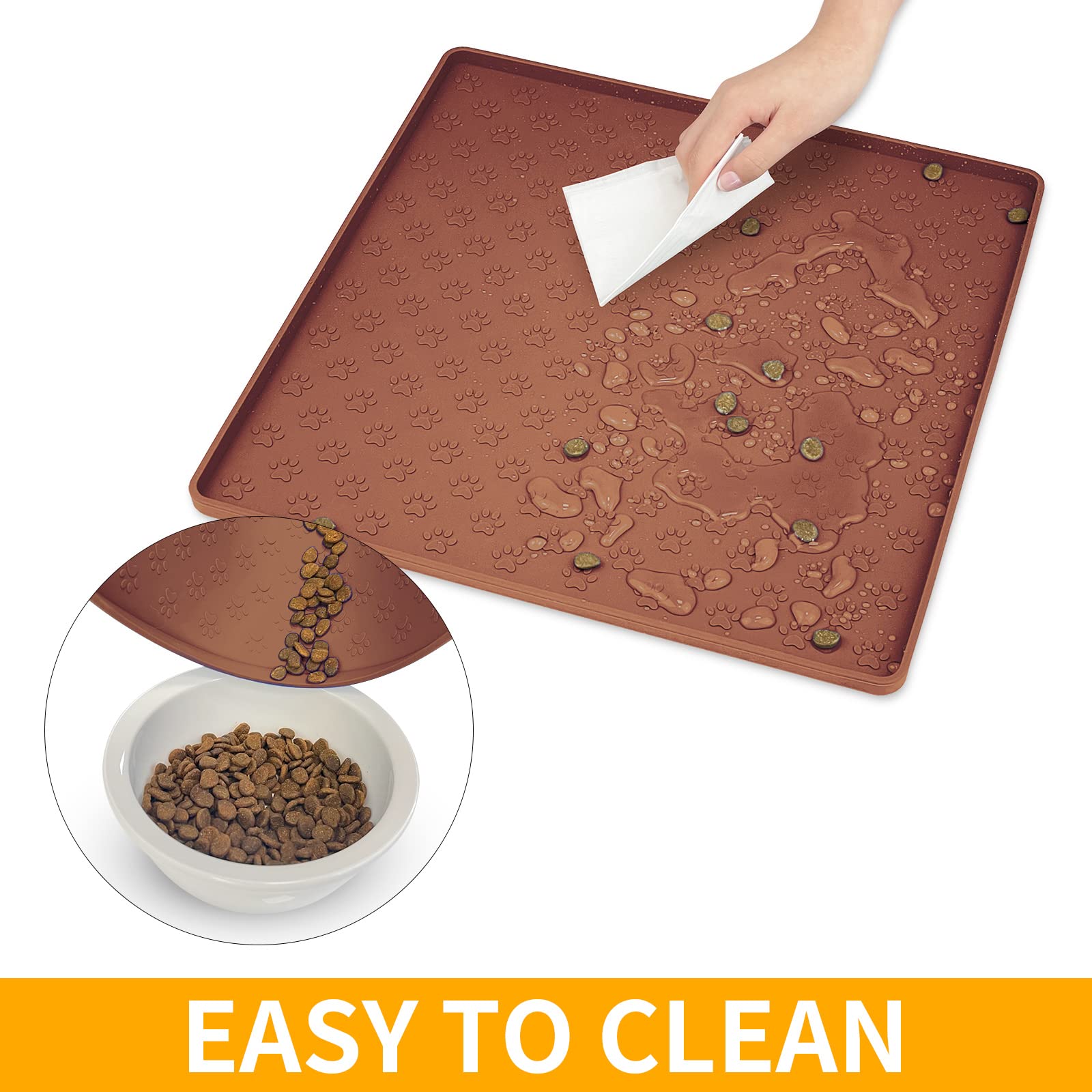 Ptlom pet placemat easily cleans with wipe or rinse