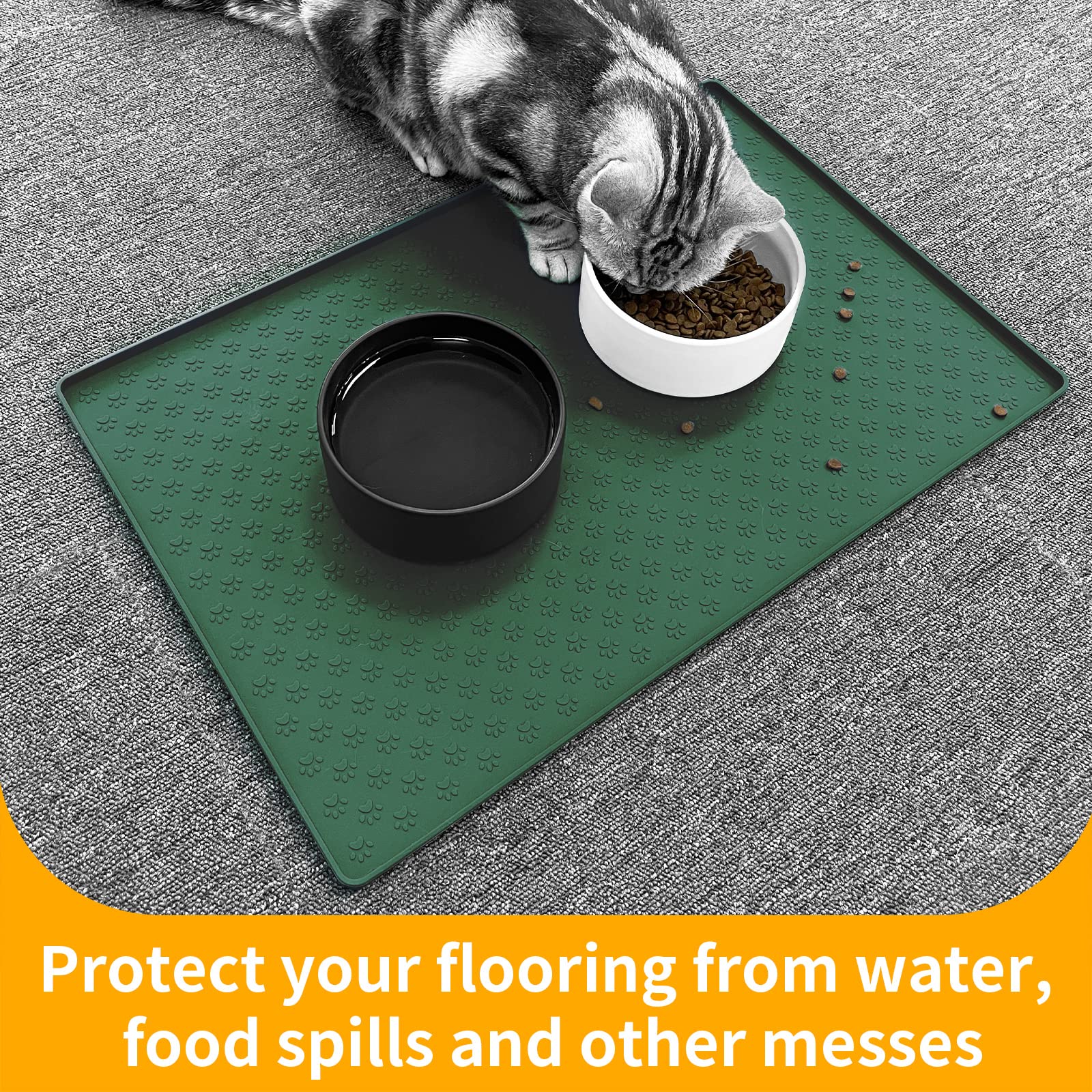 Ptlom placemat shields floors from spills and splashes during feeding sessions.