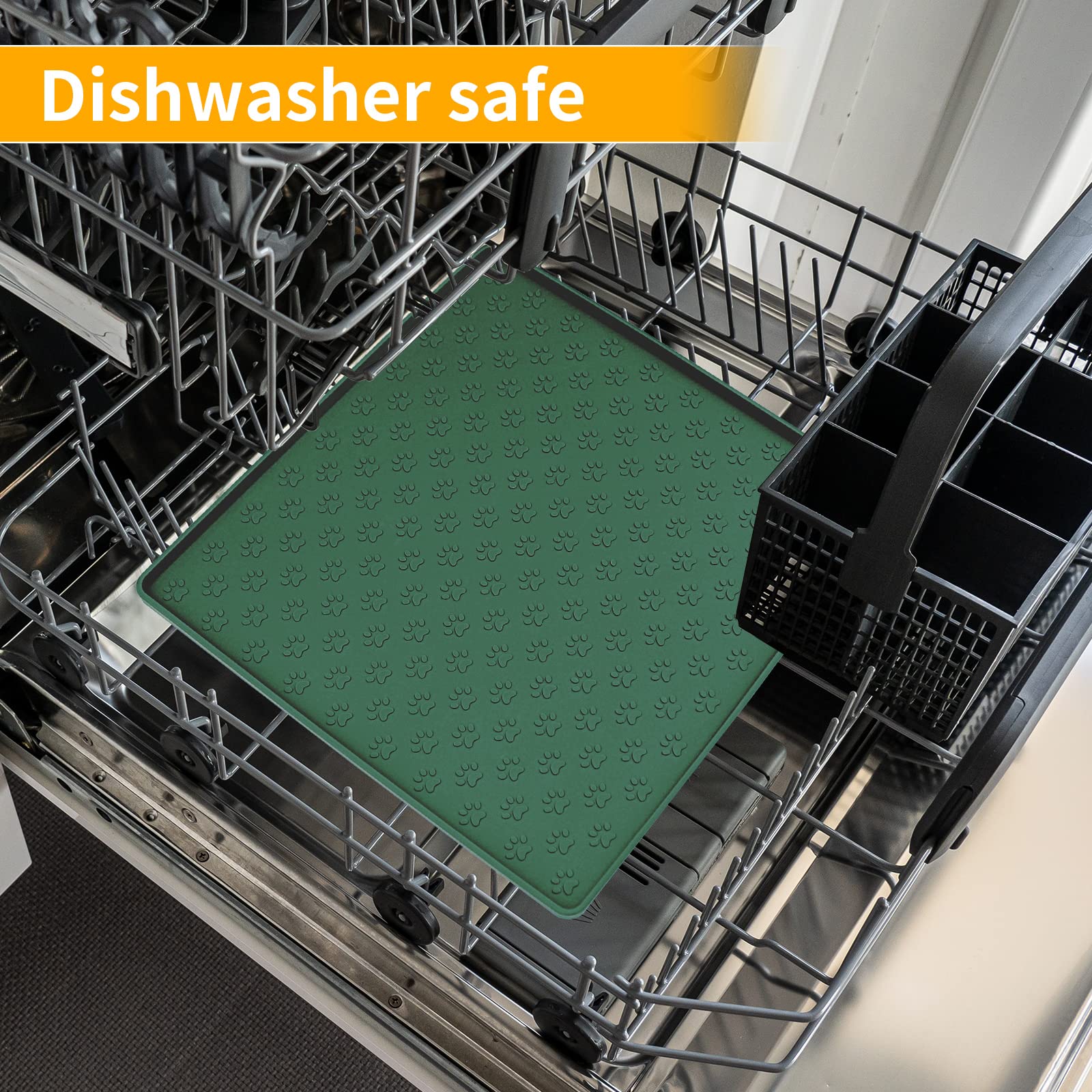 Ptlom pet placemat in use with bowl shows stability and containment.