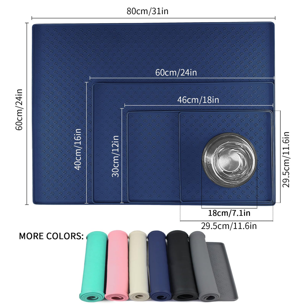 Ptlom Pet Placemat navy blue overflow edge prevents spills during meals