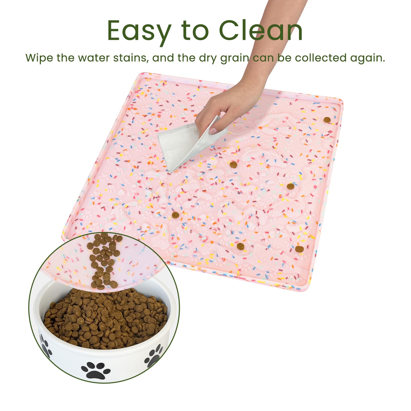 Ptlom pink silicone placemat complements decor while containing spills.