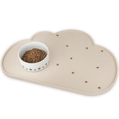Ptlom silicone pet feeding mat beige edge-raised to prevent spills.