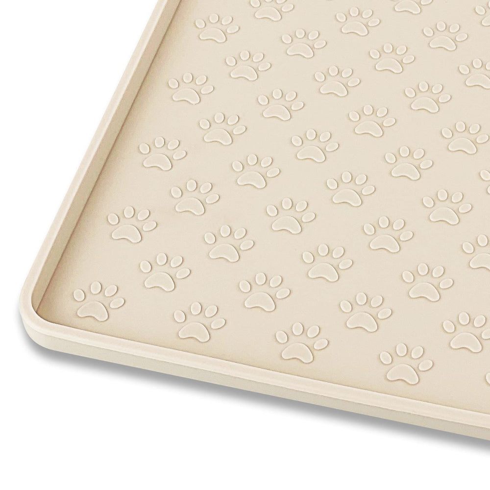Ptlom silicone pet placemat flat lay in beige; wide 24.5 inch surface for stable feeding