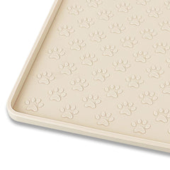 Ptlom silicone pet placemat flat lay in beige; wide 24.5 inch surface for stable feeding