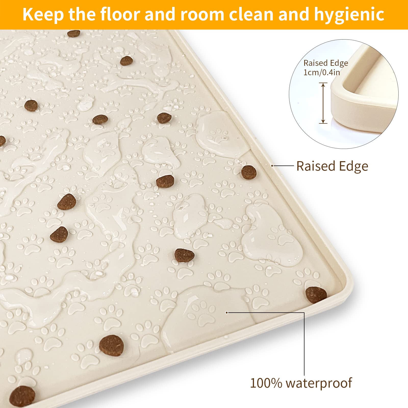 Ptlom silicone pet placemat floor-protection; edge design keeps areas tidy