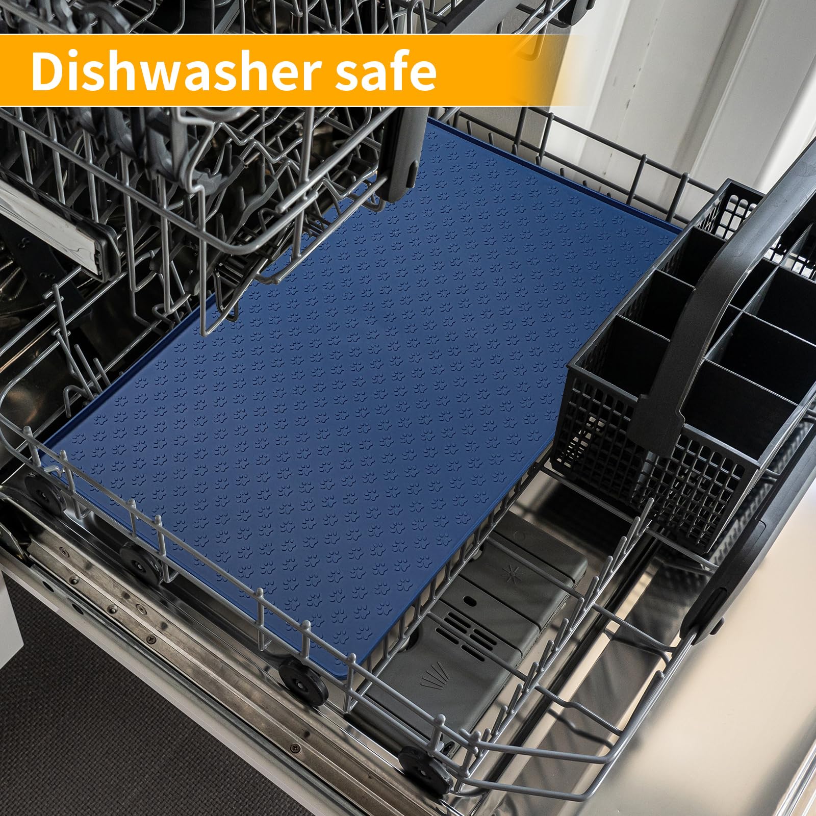 Ptlom silicone placemat in navy blue enhances dining space with practical spill control