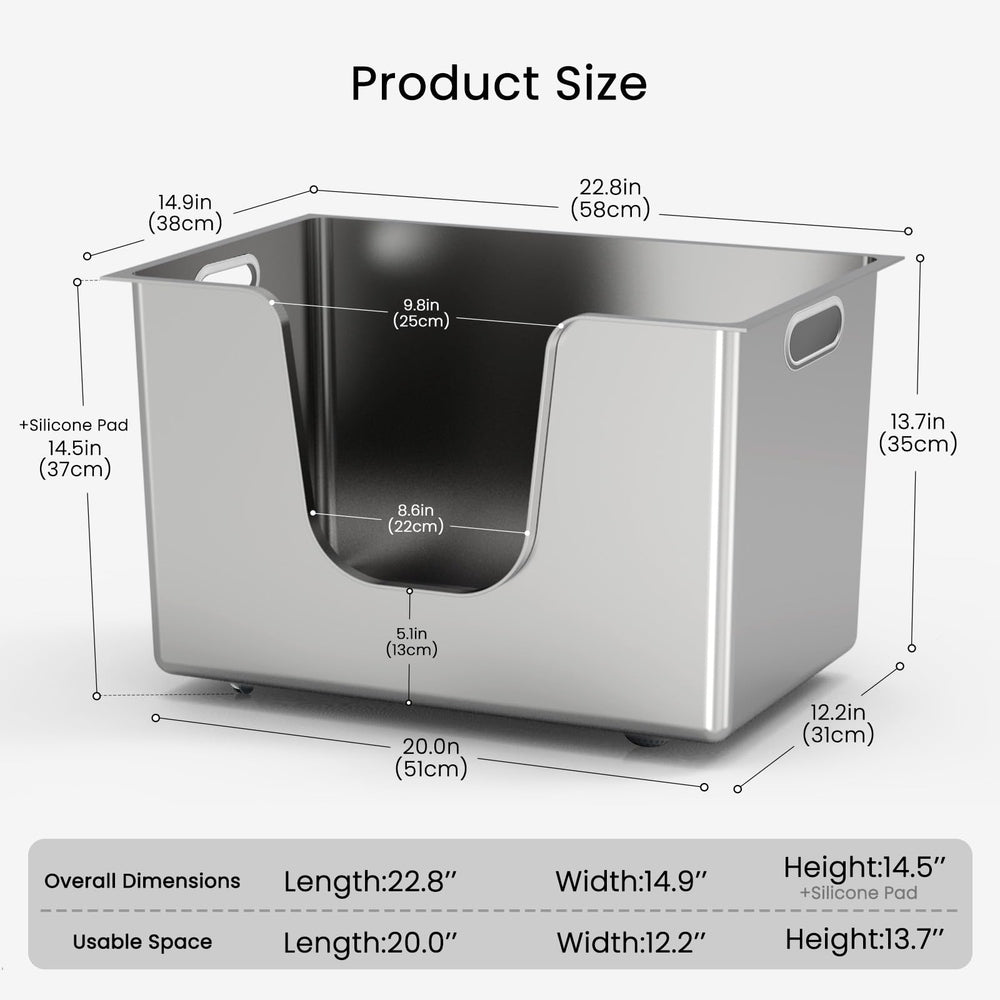 Ptlom stainless-steel cat litter box with 13.8-inch high walls prevents spills.