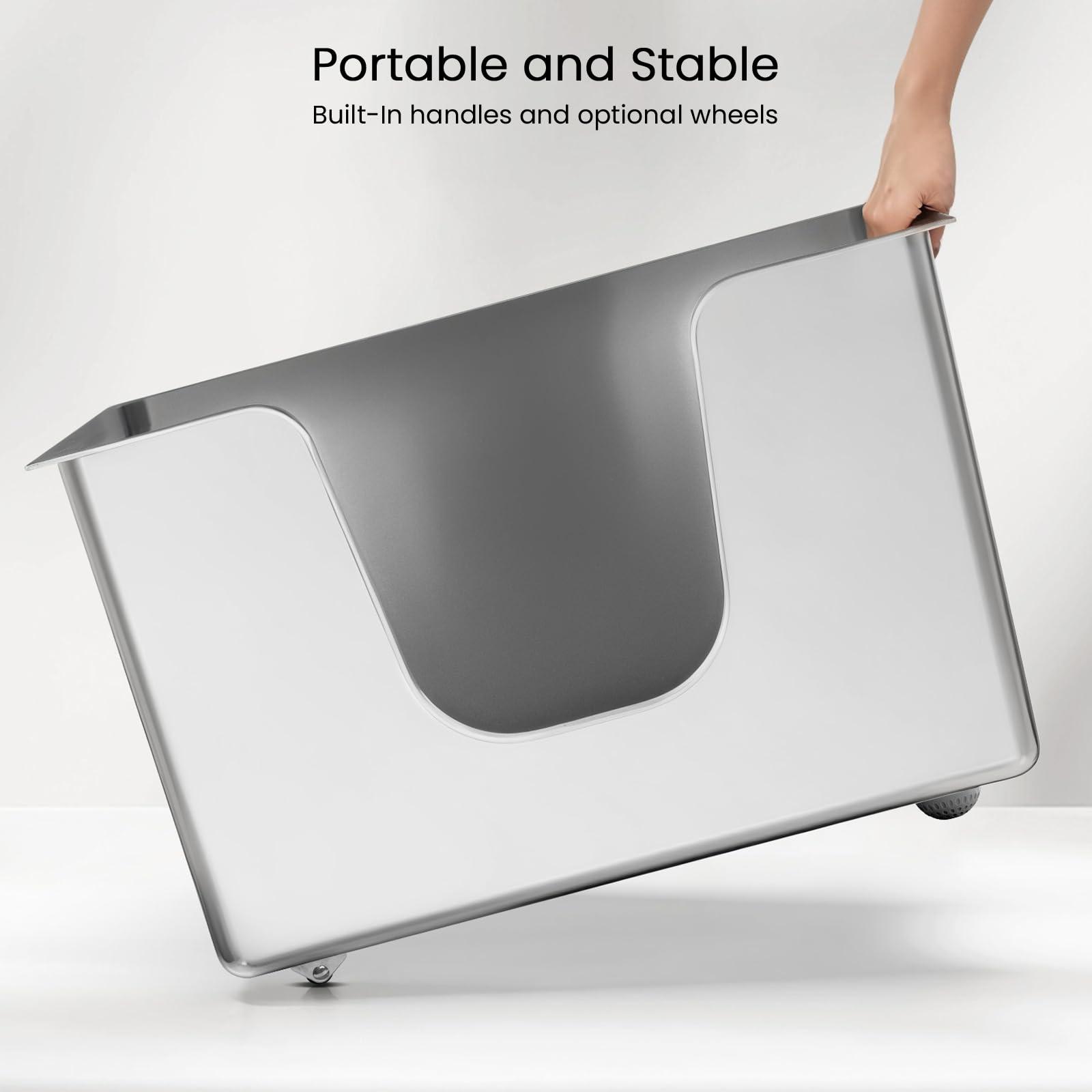Ptlom stainless steel litter box easy-to-clean interior simplifies maintenance.