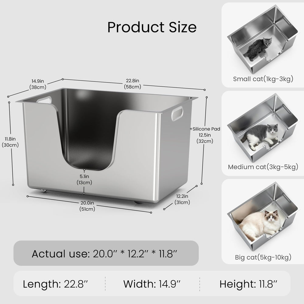 Ptlom stainless steel litter box entry low-angle enables easy access for seniors.