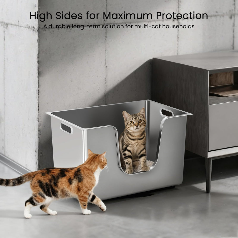 Ptlom stainless steel litter box multi-cat ready for busy homes.
