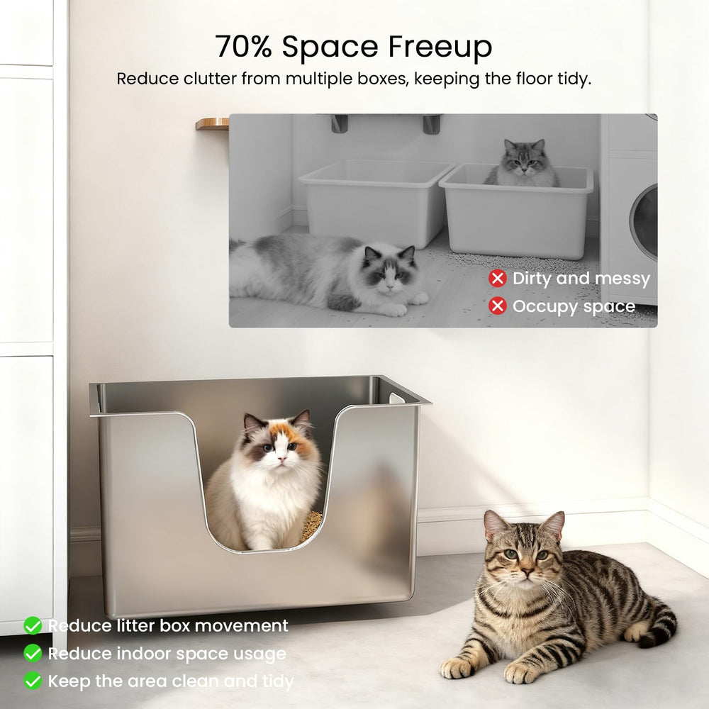 Ptlom stainless steel litter box wheels move effortlessly for cleaning.