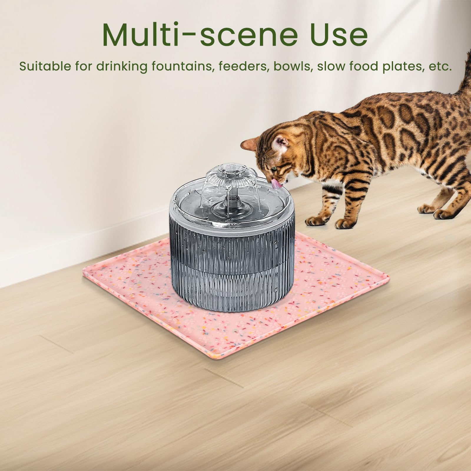 Ptlom two-bowl-capacity mat fits dogs and cats of all sizes.