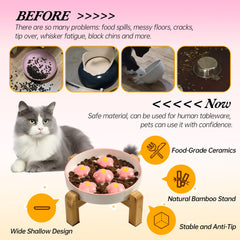 PTOBER bamboo stand with anti-slip feet keeps the bowl steady during meals.