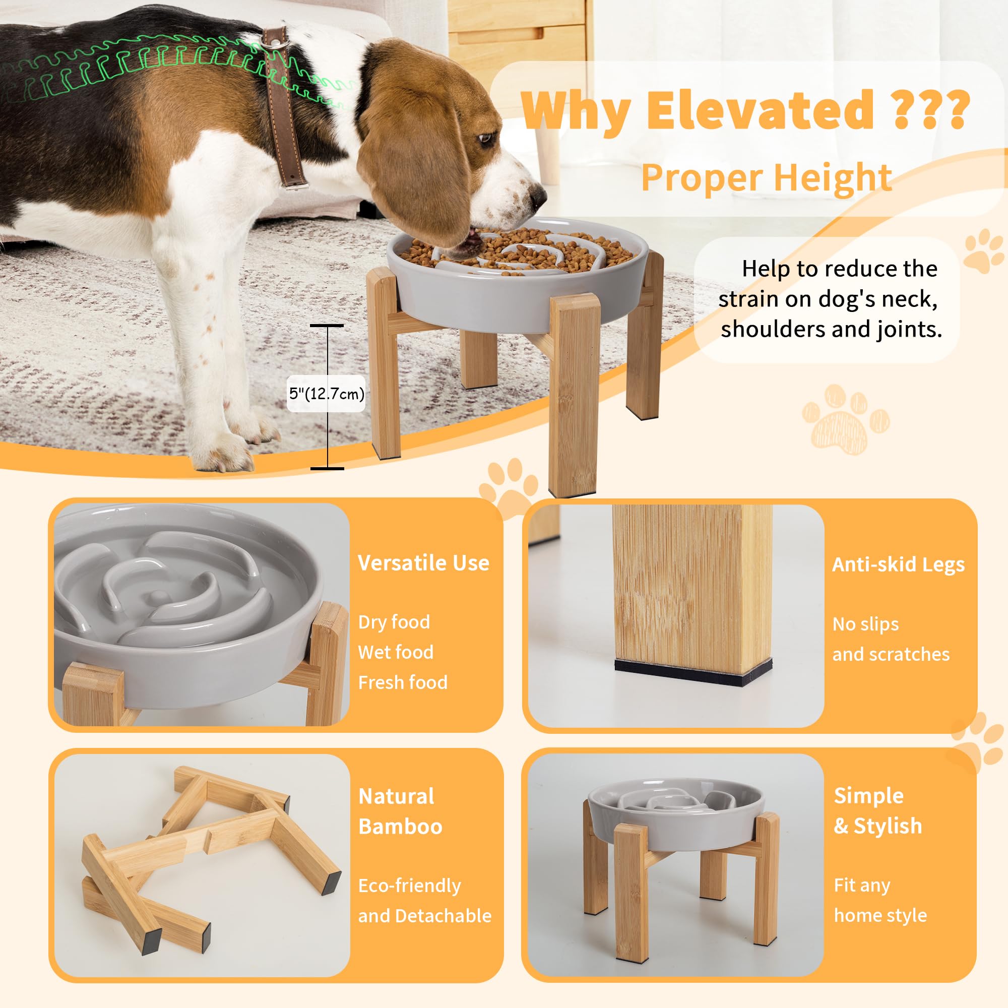 PTOBER bamboo stand highlights natural eco-friendly, sturdy feeding height.