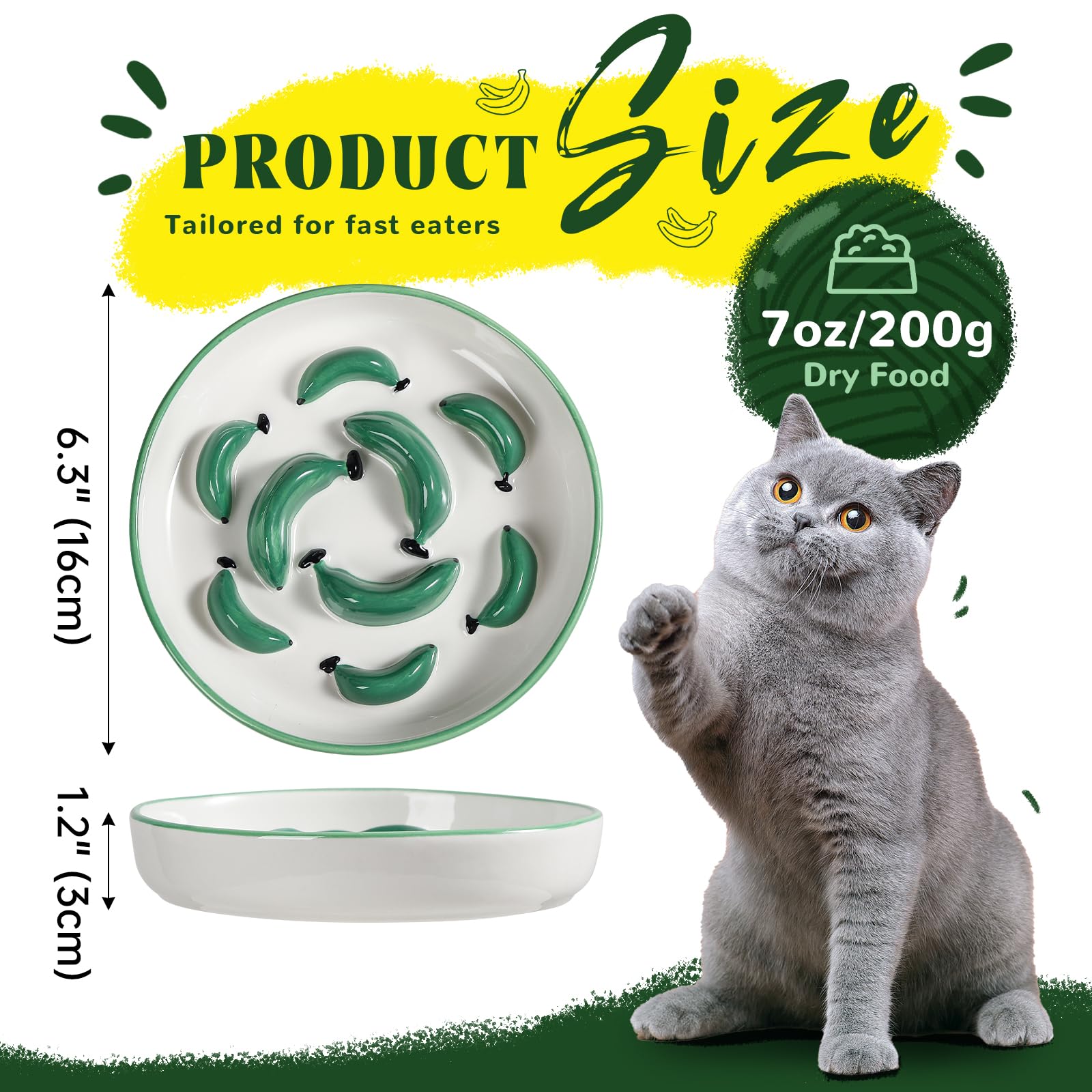 PTOBER cat bowl with banana-shaped obstacles adds playful maze for engaging meals.