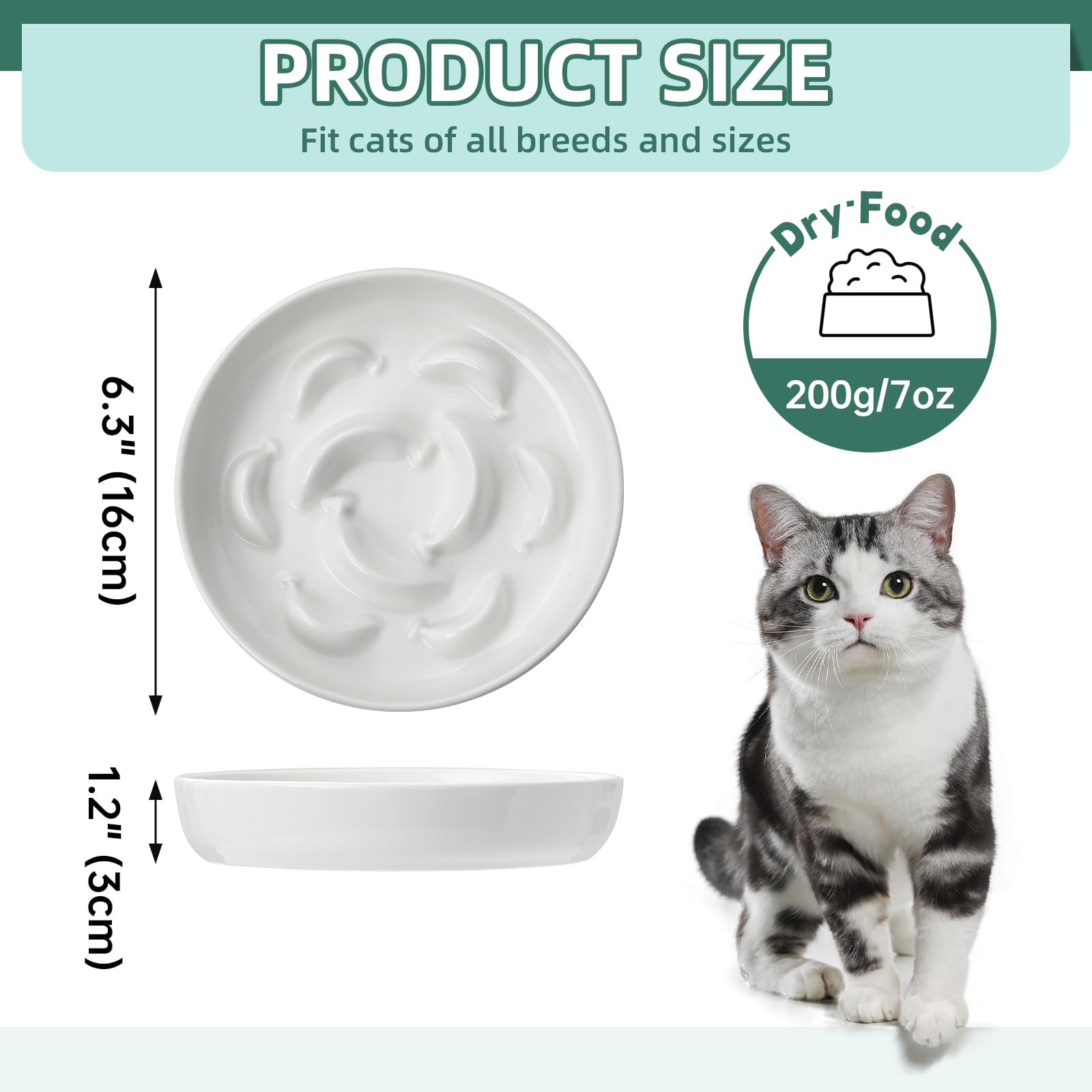 PTOBER cat slow feeder bowl set white-blue side view showing dual bowls