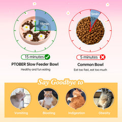 PTOBER ceramic slow-feeder bowl anti-slip base shows stable feeding for mess-free meals.