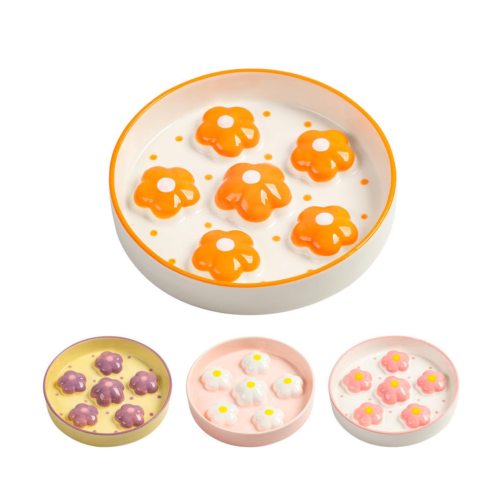 PTOBER ceramic cat slow-feeder bowl with flower design supports slower eating for better digestion.