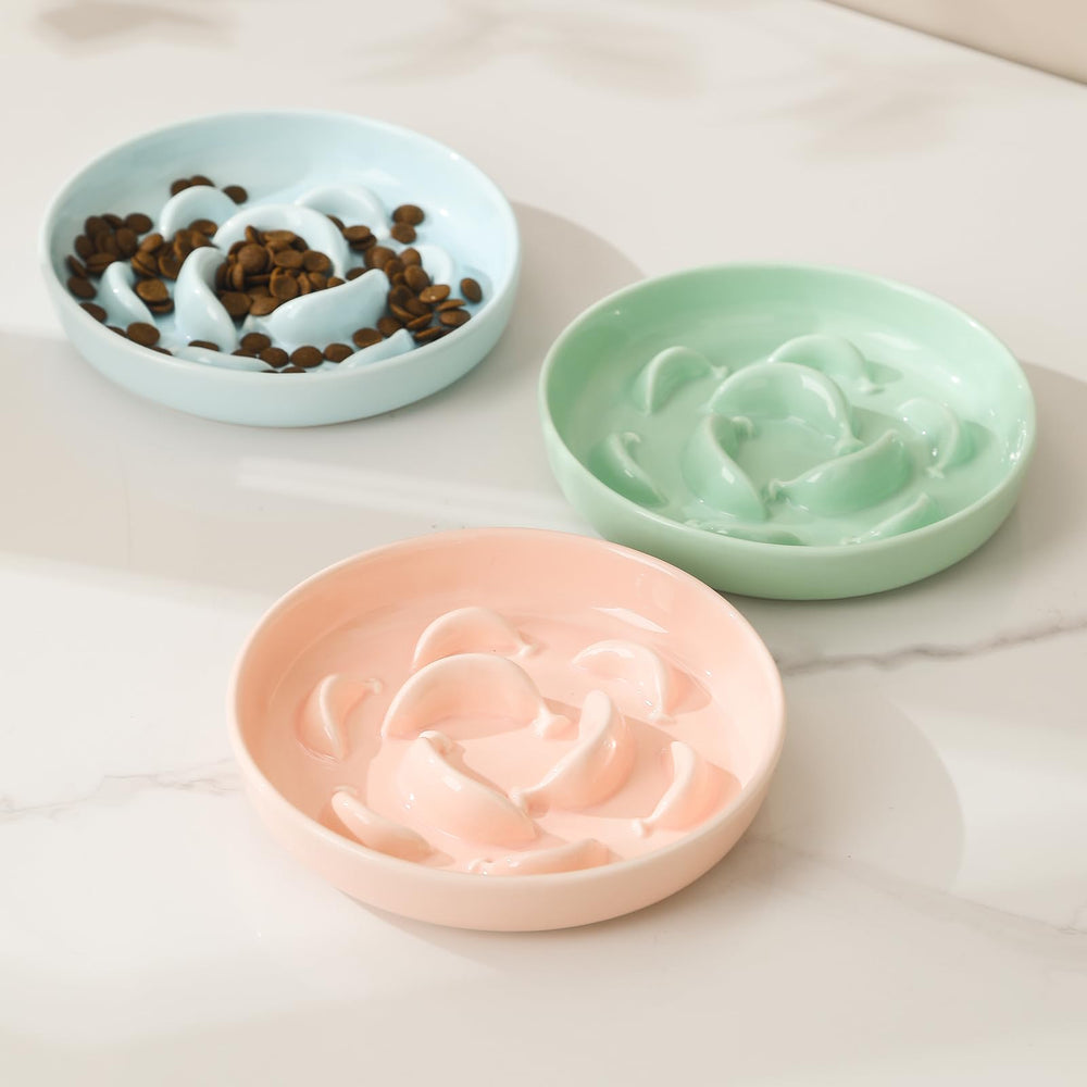 PTOBER ceramic cat slow feeder bowl pastel anti-slip bottom ensures stable dining.