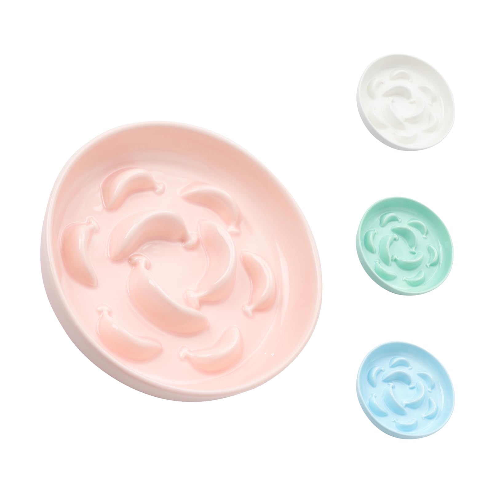 PTOBER ceramic cat slow feeder bowl pastel front view supports slower, more relaxed eating.