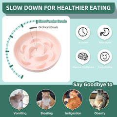 PTOBER ceramic cat slow feeder bowl pastel inside view shows raised maze obstacles.