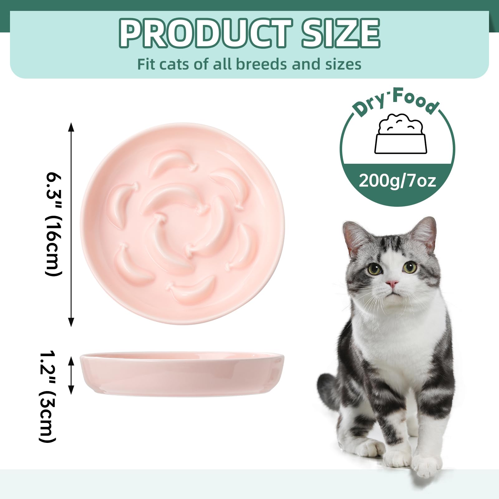 PTOBER ceramic cat slow feeder bowl pastel top-down view promotes portion control.
