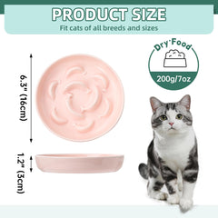 PTOBER ceramic cat slow feeder bowl pastel top-down view promotes portion control.
