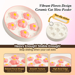 PTOBER ceramic cat slow feeder bowl wide diameter supports whisker-friendly feeding.