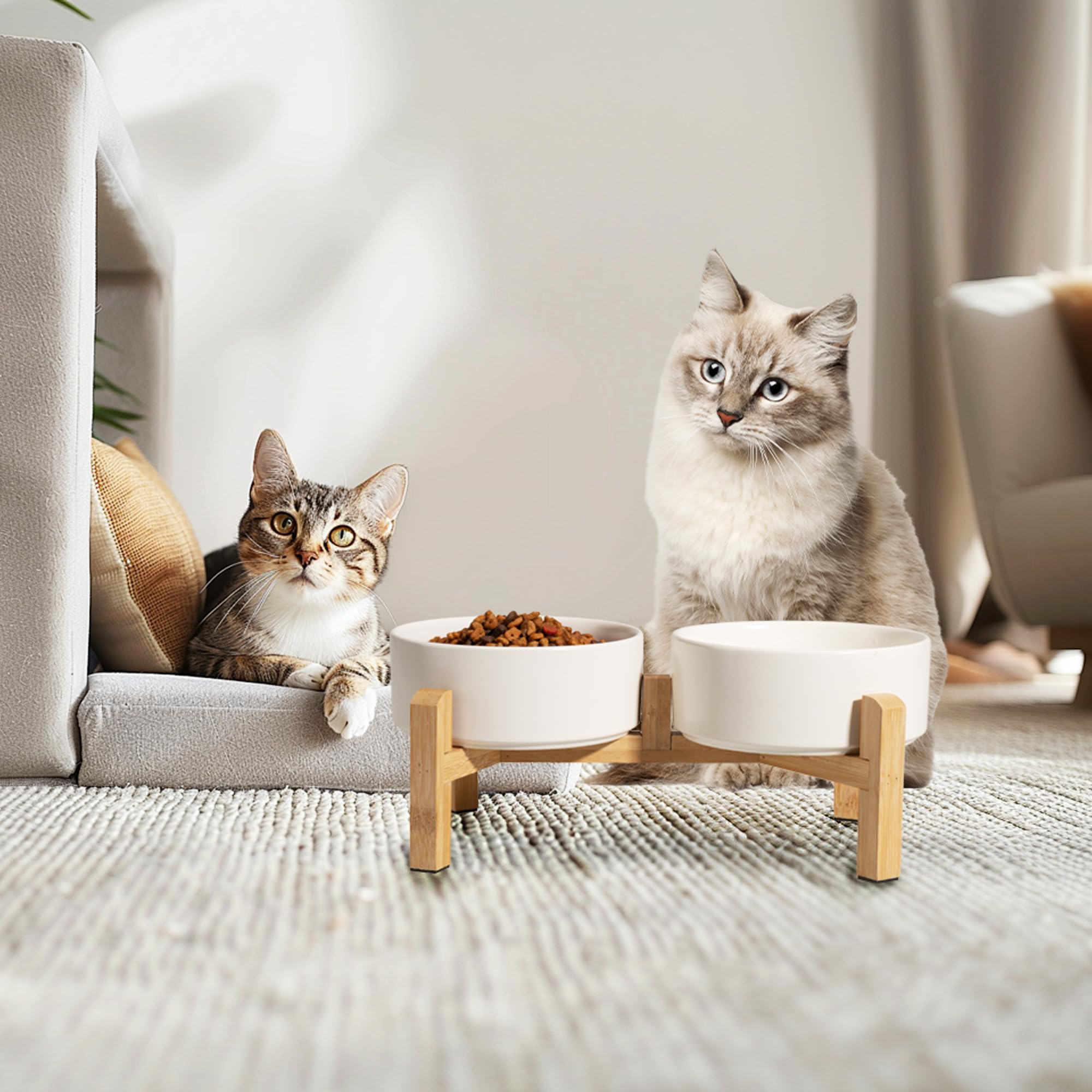 PTOBER eco-friendly bamboo stand complements home décor while feeding
