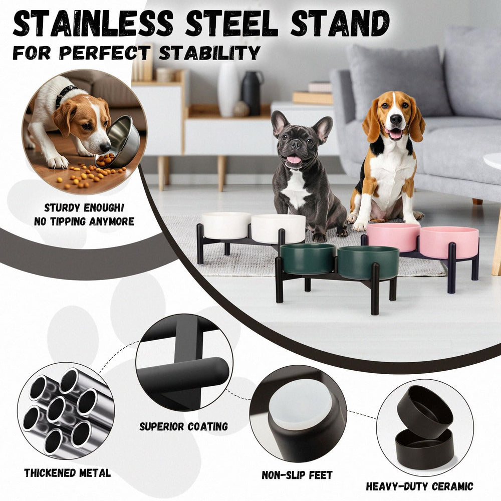 PTOBER elevated dog bowls side shot highlighting sturdy stainless steel stand.