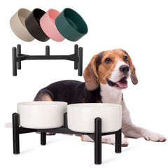 PTOBER raised ceramic dog bowl set full view for comfortable, strain-free feeding.