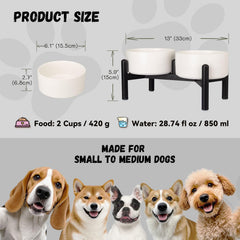 PTOBER raised ceramic dog bowls on stand show elevated dining for small to medium dogs.