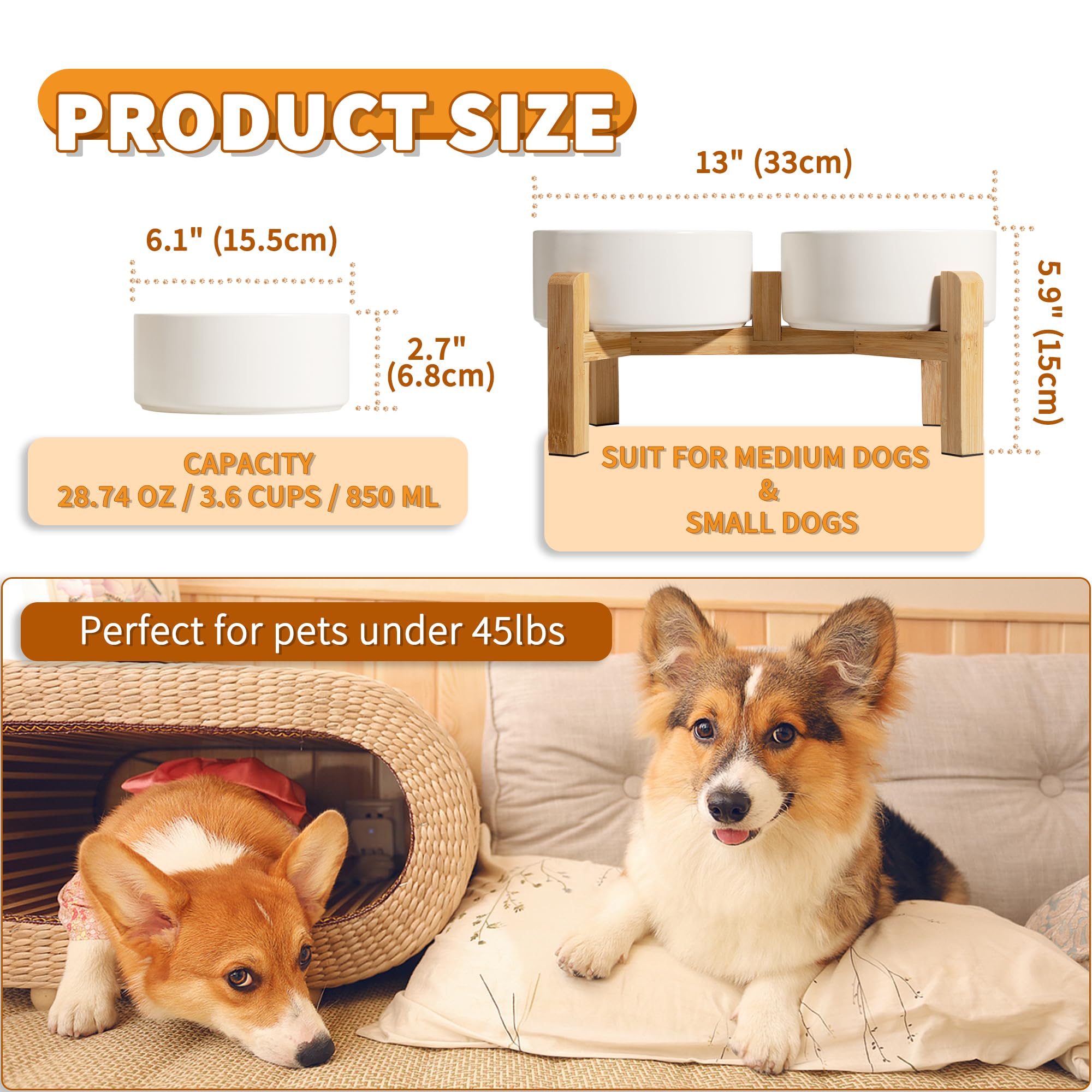 PTOBER raised bowls' anti-slip bamboo base prevents sliding during meals.
