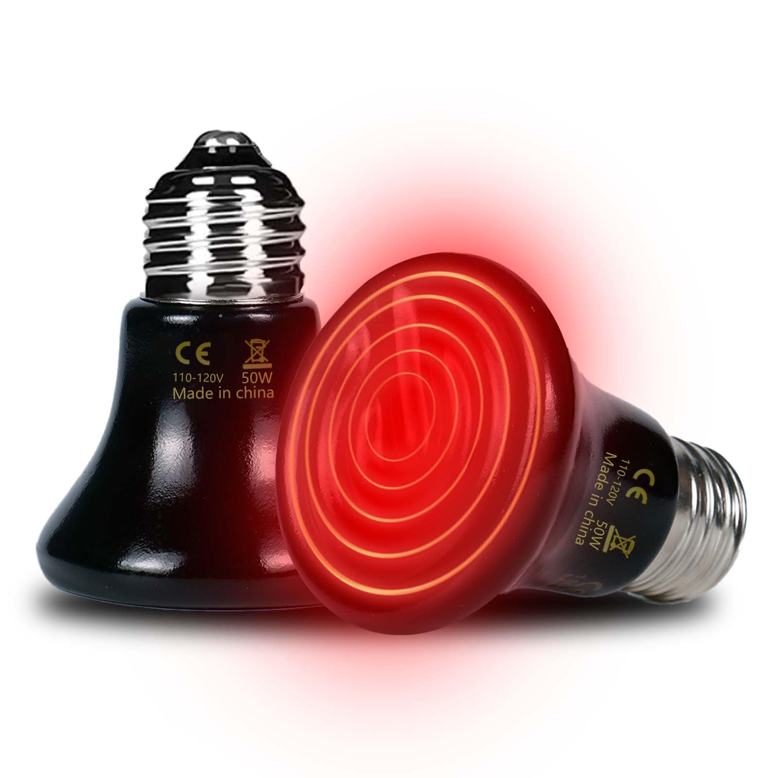 PTSCBS 50W ceramic reptile heat lamp with no-light emission for quiet nocturnal warming.