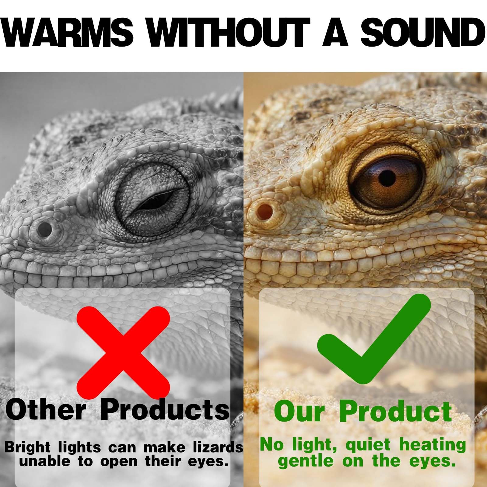 PTSCBS terrarium heat lamp highlights universal compatibility with E26 sockets.