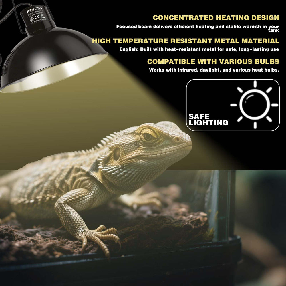 PTSCBS universal compatibility highlights ability to fit basking bulbs and UVB lamps.