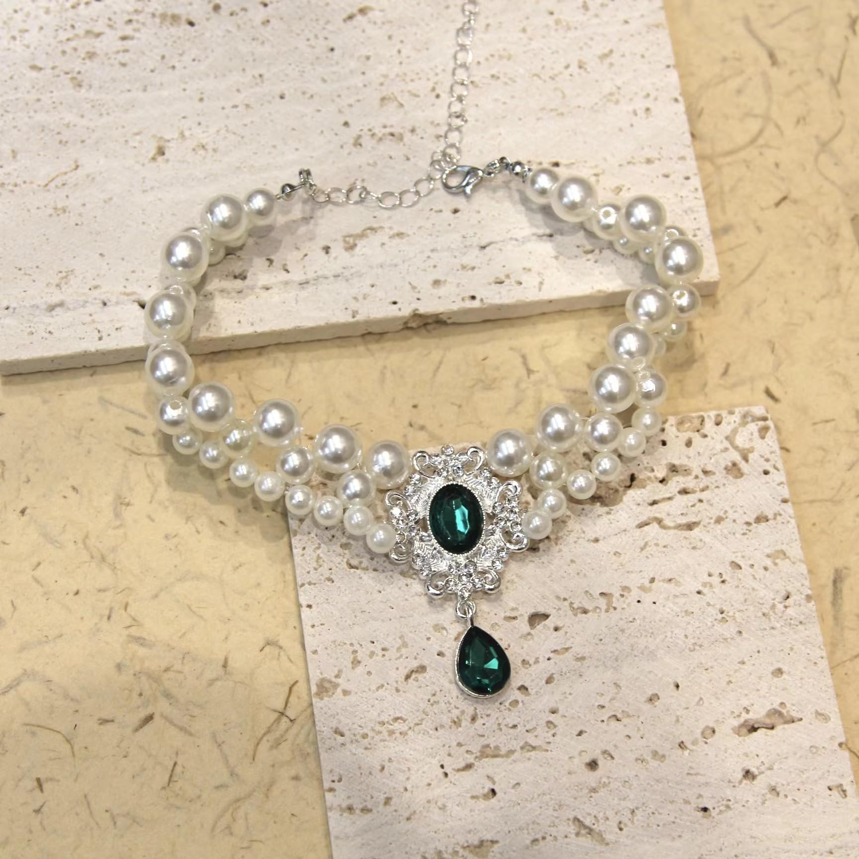 PTWSF Pearls Collar cat closeup rhinestones—sparkling accents elevate pet outfits.