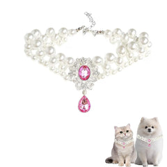 PTWSF Pearls collar pink XS closeup highlights sparkling rhinestones for photogenic pet moments