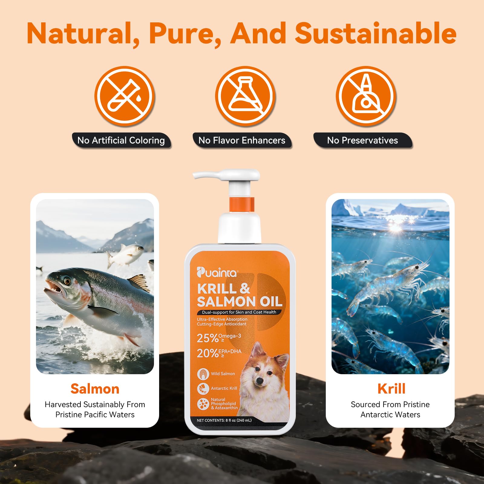 PUAINTA antarctic-krill-oil emphasizes sustainable sourcing and omega-3 content.