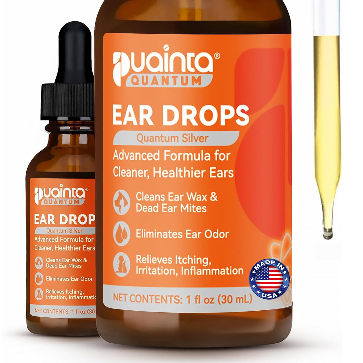 PUAINTA dog ear cleaner bottle view shows soothing formula for gentle cleaning and odor reduction.