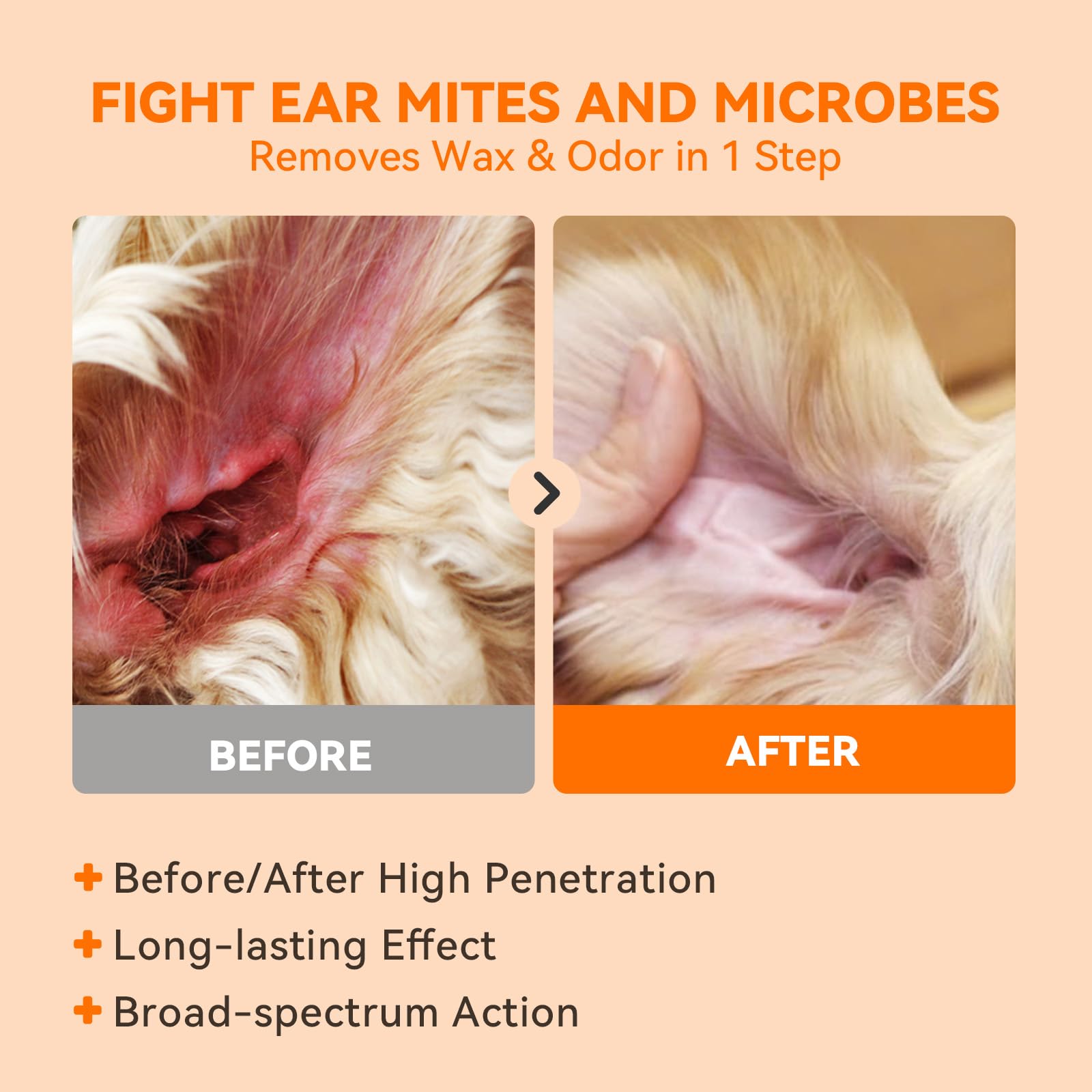 PUAINTA dog ear cleaner drops application demonstrates easy daily ear care for itch relief and wax maintenance.
