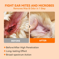 PUAINTA dog ear cleaner drops application demonstrates easy daily ear care for itch relief and wax maintenance.